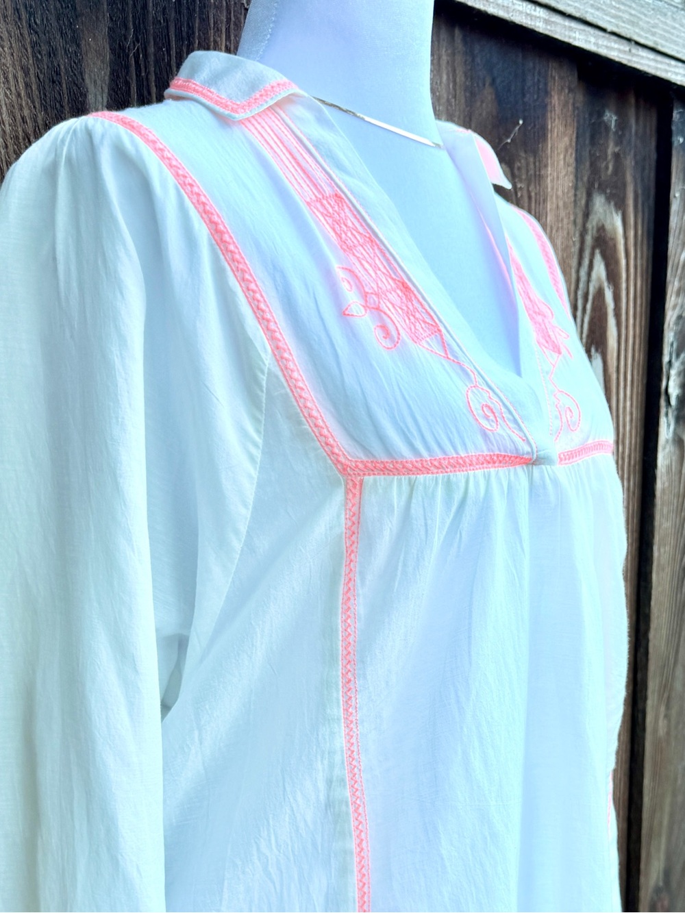 Pilcro Anthropologie Embroidered Popover Blouse Cream Coral NWT Boho Prairie Wes